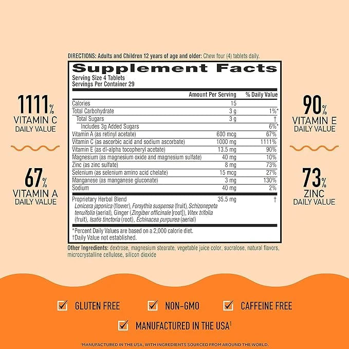 Airborne 1000mg Vitamin C with Zinc, 116 Chewable