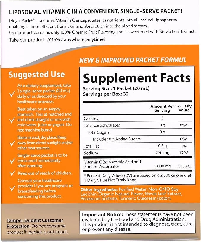 Aurora Nutrascience Mega-Pack Liposomal Vitamin C, 3,000 mg 32 Single 21.7 oz (640 mL)
