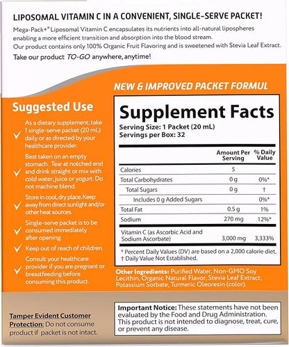 Aurora Nutrascience Mega-Pack Liposomal Vitamin C, 3,000 mg 32 Single 21.7 oz (640 mL)