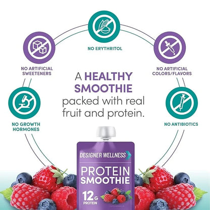 Designer Wellness Protein Smoothie, Real Fruit, 12g Protein, Low Carb, Zero Added Sugar, Gluten-Free, Non-GMO, No Artifici...