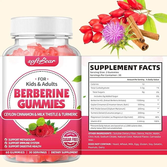 softber Berberine Gummies, Organic Berberine 1500mg 120 Count