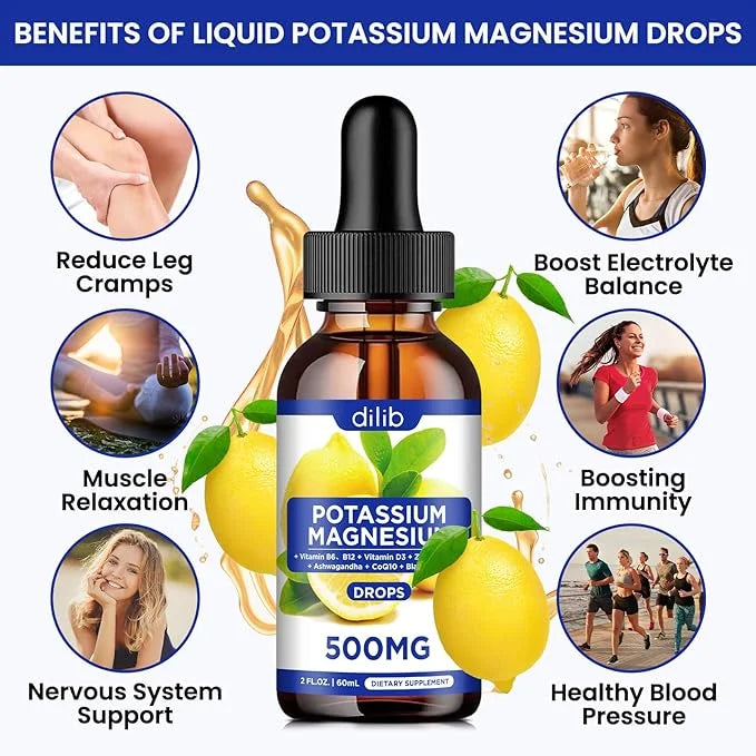 Potassium Magnesium Citrate Supplement, Liquid Magnesium Citrate Drops 500mg with Ashwagandha, Calcium, Zinc, Vitamin D3, ...