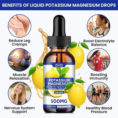 Potassium Magnesium Citrate Supplement, Liquid Magnesium Citrate Drops 500mg with Ashwagandha, Calcium, Zinc, Vitamin D3, ...