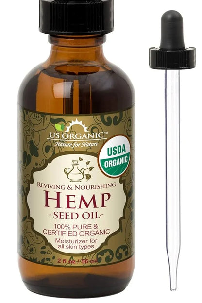 US Organic Hemp Seed Oil, Certified Organic, Pure & Natural, Cold Pressed Virgin, Unrefined, Amber Glass Bottle with Glass...
