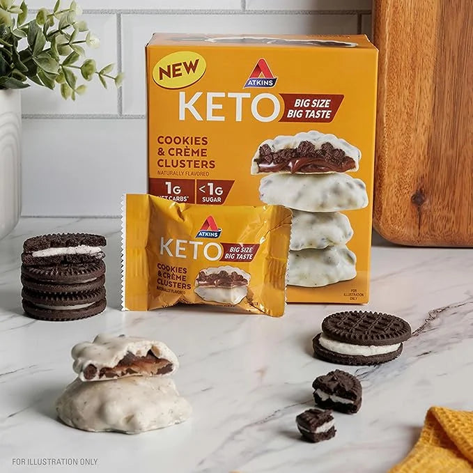 Atkins Keto Cookies & Crème Clusters, Gluten Free, High Fiber, Low Carb, Keto Friendly, 8 Count - Product Image