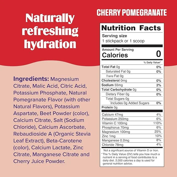 Ultima Replenisher Daily Electrolyte Powder Drink Mix – Cherry Pomegranate, 20 Stickpacks – Hydration Packets with 6 Elect...