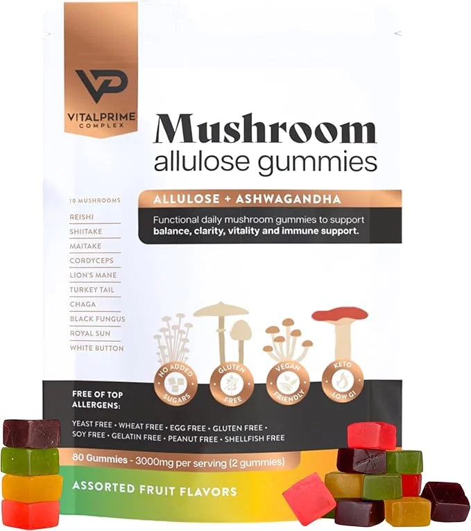Sugar-Free Ashwagandha & Mushroom Gummies Supplement | 10 Functional Mushrooms per Serving | Immune Support, Focus, Energy...