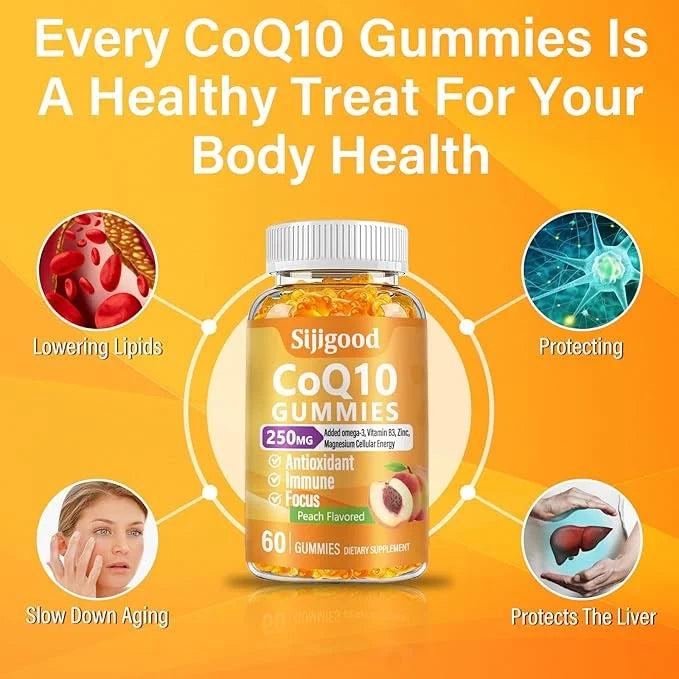 CoQ10 Gummies 250mg, Plus Omega-3, Vitamin B3 & Q10 Supplements 60 Count