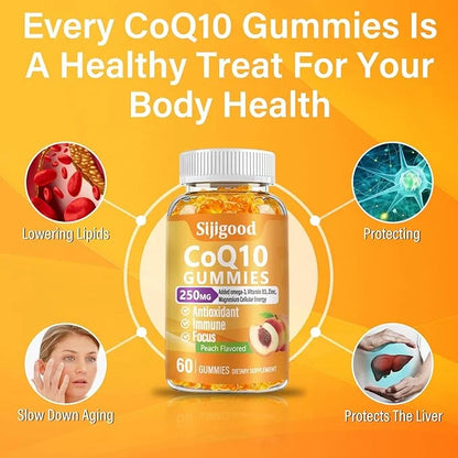 CoQ10 Gummies 250mg, Plus Omega-3, Vitamin B3 & Q10 Supplements 60 Count