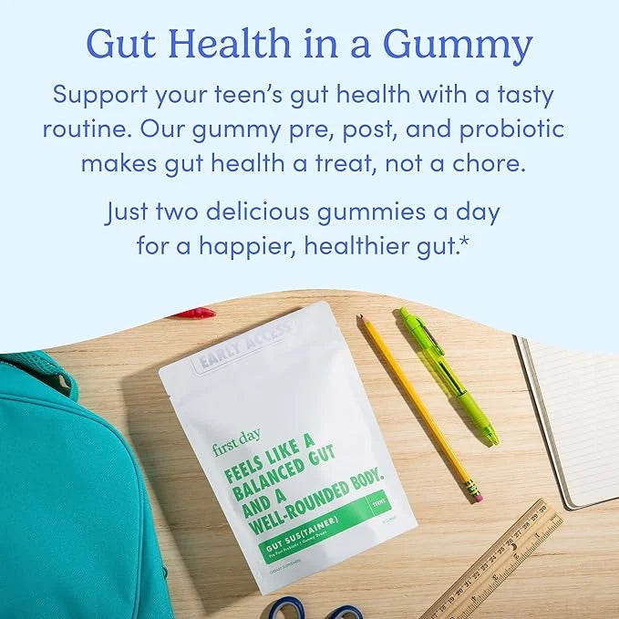 FIRST DAY Teens’ Gut Sustainer Tribiotic Gummies – 3-in-1 Prebiotic, Probiotic & Postbiotic Supplement – Supports Digestiv...