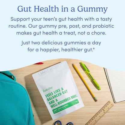FIRST DAY Teens’ Gut Sustainer Tribiotic Gummies – 3-in-1 Prebiotic, Probiotic & Postbiotic Supplement – Supports Digestiv...