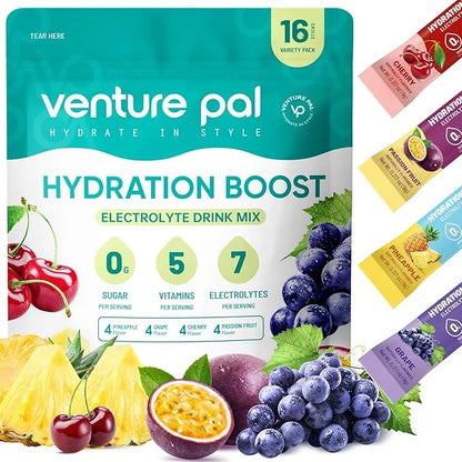 Venture Pal Sugar Free Electrolyte Powder Packets - Liquid Daily IV Drink Mix for Rapid Hydration & Party Recovery | 5 Vit...