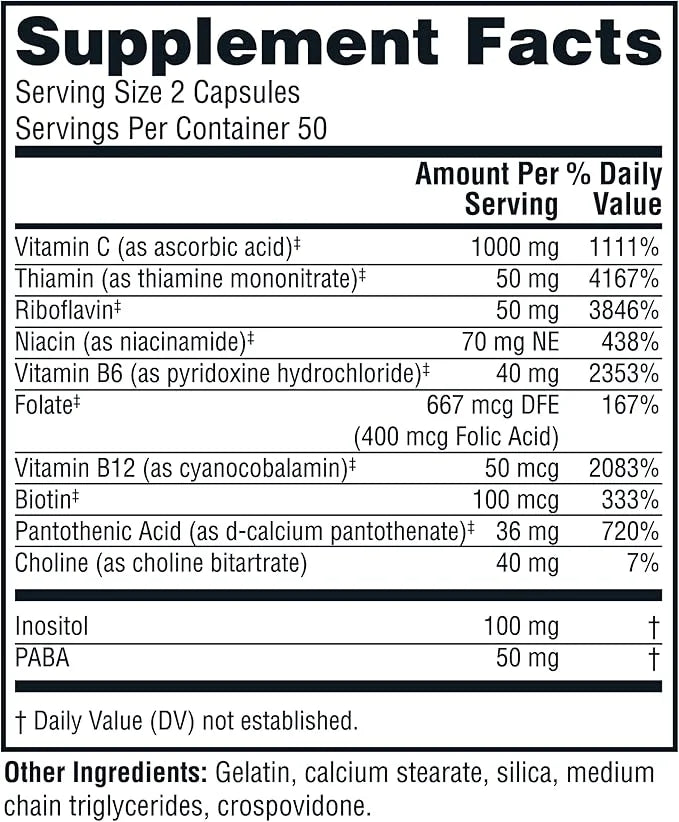 Twinlab Stress B-Complex Caps 1000 mg B12 and B6-100 Capsules