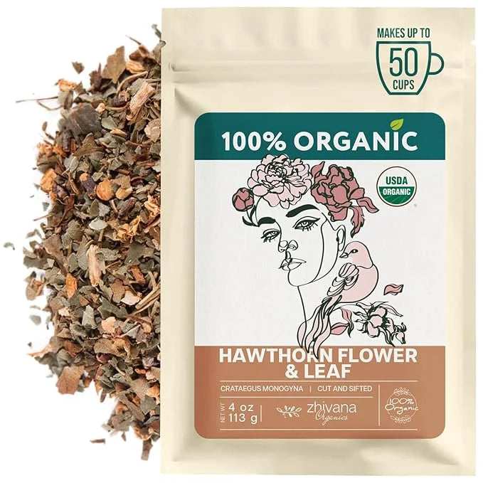 Hawthorn Leaf & Flower Tea Organic (4oz.) - Loose Hawthorne Tea for Blood Pressure Balance, Cardiovascular Health, Heart S...