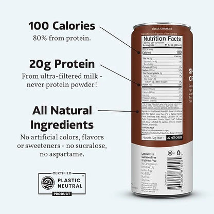 Slate Milk - High Protein Milk Shake - Classic Chocolate - Lactose Free, 20g Protein, 1g Sugar, 100 Calories, 2g Net Carbs...