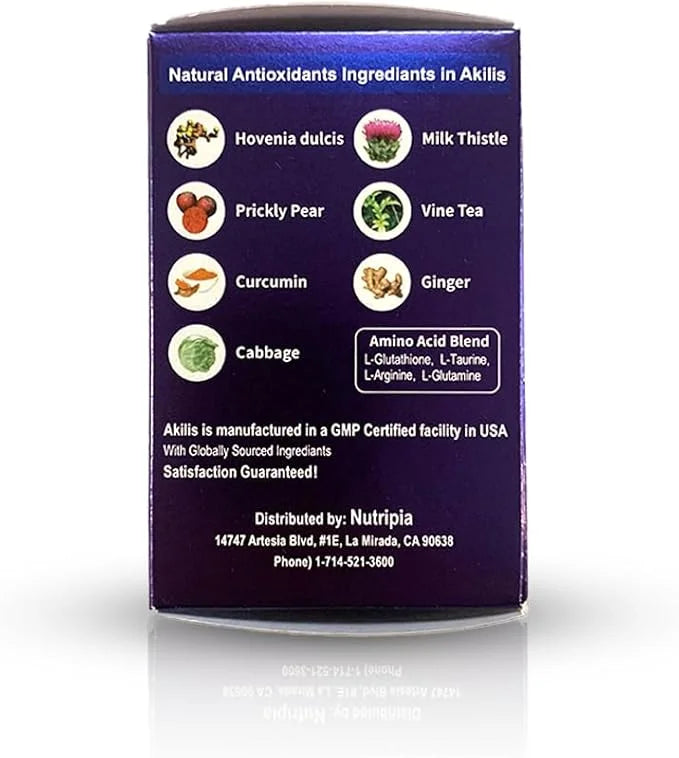 Akilis Antioxidant Liver Support Pills 100 Vegi Caps (33 Doses), Better Mornings After Drinking, Hovenia dulcis, Vine Tea ...