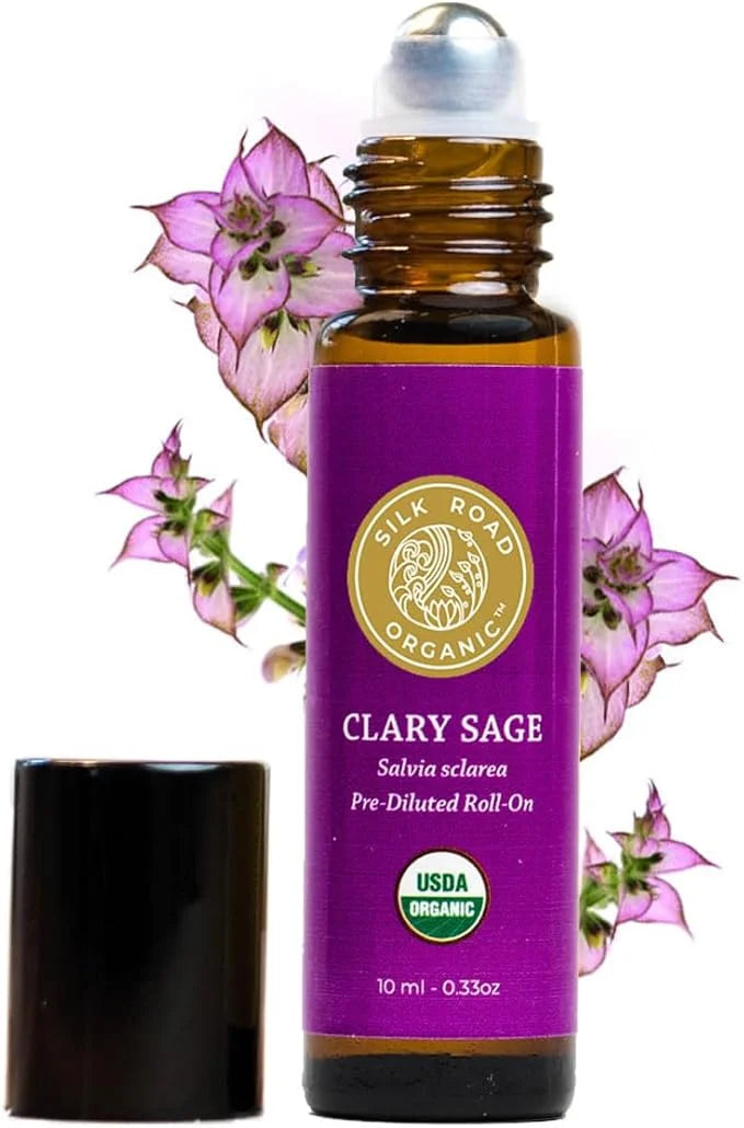 Organic Clary Sage Essential Oil Roll On, 100% Pure USDA Certified Aromatherapy for PMS, Stress & Mental Clarity - 10 ml R...