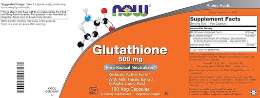 NOW Glutathione 500 mg, 100 Vegan Capsules