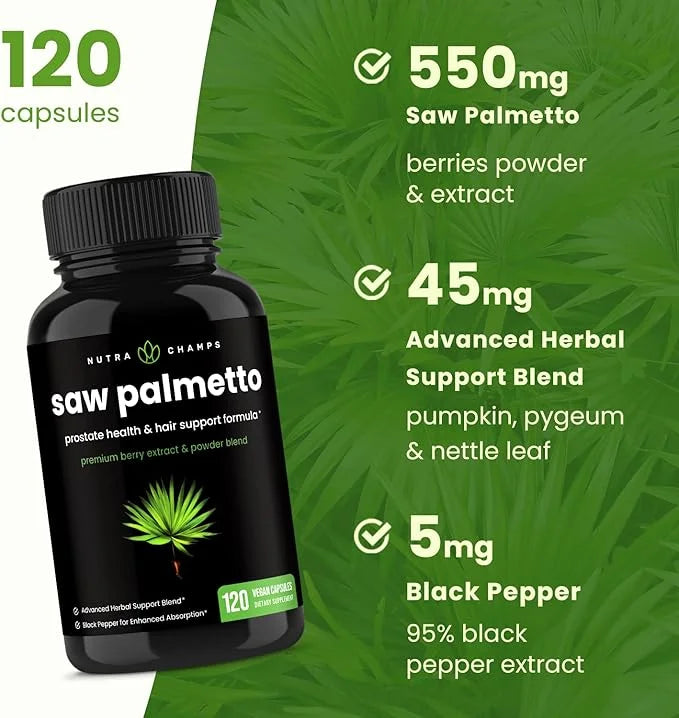 Saw Palmetto Supplement for Prostate Health 600mg Complex 120 Capsules