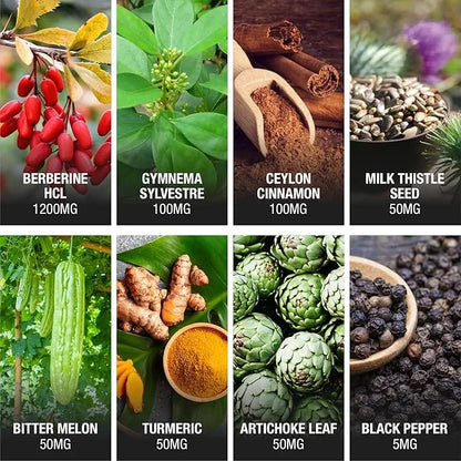 ClarinBeauty Premium Berberine 1200mg Ceylon Cinnamon 100mg Tumeric 50mg Milk 50mg Bitter 50mg Artichoke 50mg with 90 Caps...