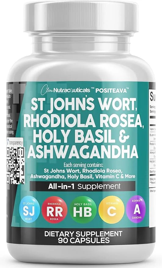Clean Nutraceuticals St Johns Wort 10000mg 20000mg Holy 3000mg Ashwagandha 6000mg - 90 Caps