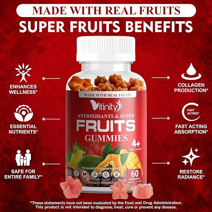 Made with Real Super Fruits Delicious Kids(60 Chews),9 Chews),9 Superfruits,Fruit Pills-30 Day