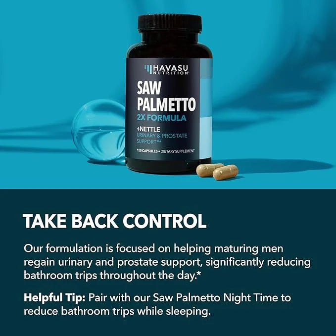 Saw Palmetto with Stinging Nettle Capsules - 2X Prostate Support Supplement for Men’s Health - 120 Count - DHT Blocker for...