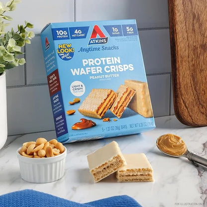Atkins Peanut Butter Protein Wafer Crisps, Protein Dessert, 4g Net Carb, 1g Sugar, Keto Friendly, 5 Count - Product Image
