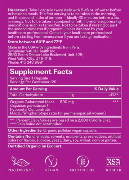 Femmenessence MacaLife – Clinically Proven for Perimenopause, Women’s Natural Hormone Balance Supplements, Relief of Hot F...