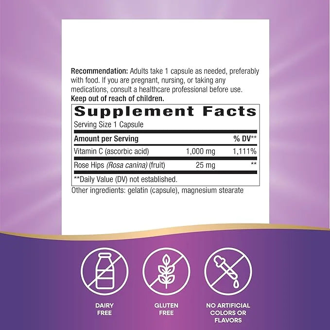 Nature's Way Vitamin C with Rose 1000 mg 250 Capsules