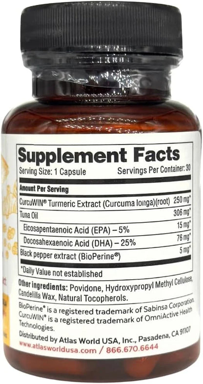 Vitality Rescue, Fish Oil DHA EPA Omega 3 and Turmeric Supplement w/Bioperine, CurcuWin 46X Superior Absorption Curcumin t...