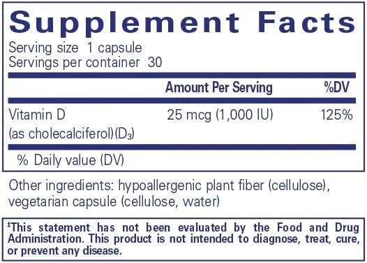 Pure Encapsulations Vitamin D3 25 mcg (1,000 IU) 30 Capsules