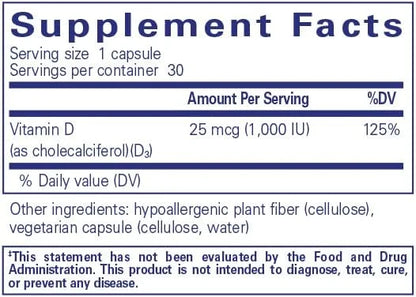 Pure Encapsulations Vitamin D3 25 mcg (1,000 IU) 30 Capsules