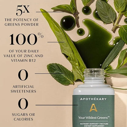 Apothékary Your Wildest Greens Tincture, All-in-One Daily Greens Superfood Supplement, Vitamin & Mineral Support, 5X Poten...