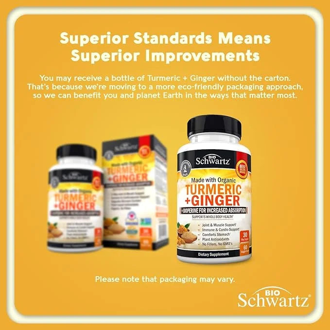 Organic Turmeric Curcumin and Ginger 95% Standardized 60 Capsules