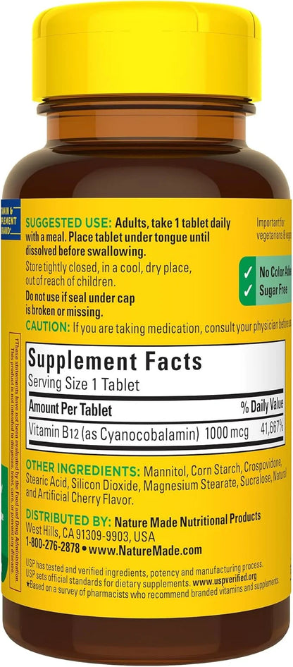 Nature Made Vitamin B12 1000 mcg, Easy to Take Sublingual B12 for Energy Metabolism Support, 50 Sugar Free Fast Dissolve T...