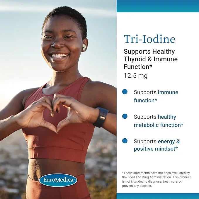 EuroMedica Tri-Iodine - Support Thyroid Health - Aids Hormone Balance with Molecular Iodine from Kelp - Features Potassium...
