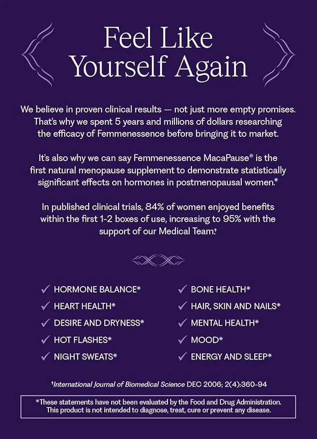 Femmenessence MacaPause – Clinically Proven for Post Menopause, Natural Hormone Balance Supplements for Women, Bone and He...