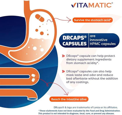 Vitamatic Lactobacillus Salivarius 2 Billion per DR Capsule - 60 Count - Digestive Support - Made with Prebiotic Inulin Fi...