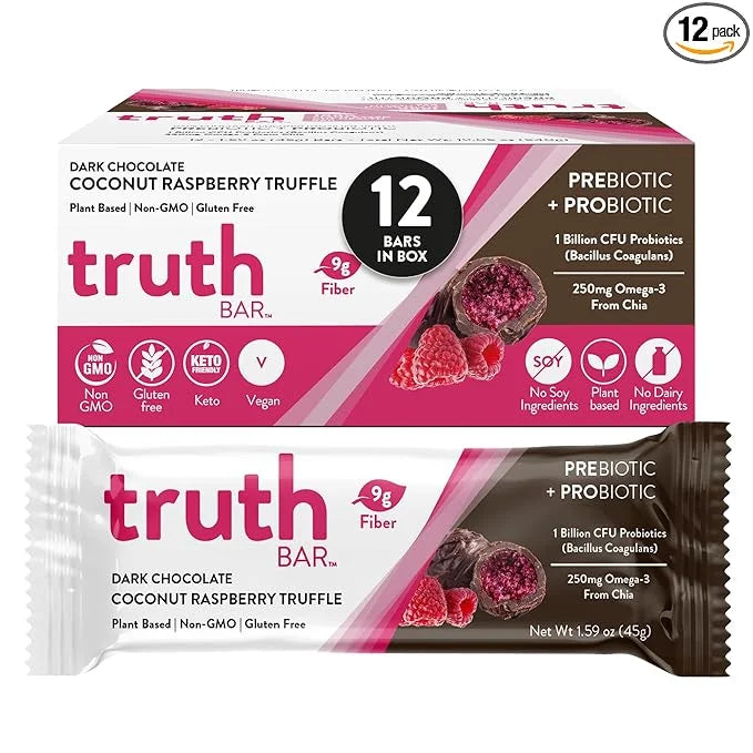 Truth Bar Prebiotic & Probiotic Keto Snack Vegan Bars with Omega-3's - Synbiotic High Fiber Snacks - Low Sugar, Kosher, Gl...