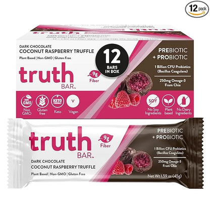 Truth Bar Prebiotic & Probiotic Keto Snack Vegan Bars with Omega-3's - Synbiotic High Fiber Snacks - Low Sugar, Kosher, Gl...