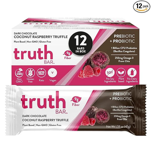 Truth Bar Prebiotic & Probiotic Keto Snack Vegan Bars with Omega-3's - Synbiotic High Fiber Snacks - Low Sugar, Kosher, Gl...