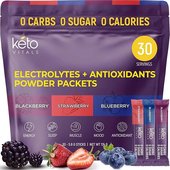 Keto Vitals Berry Antioxidant Electrolyte Powder Packets | Keto Friendly Electrolytes Travel Packets | Variety Individual ...