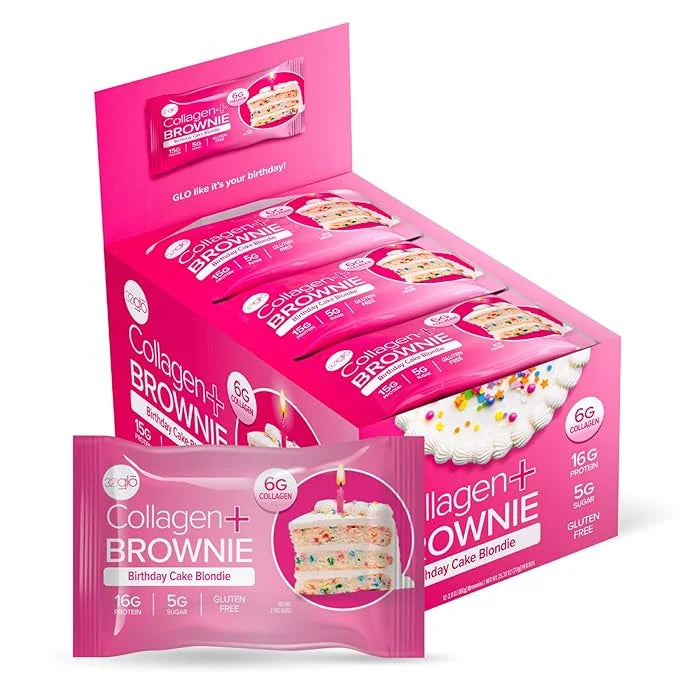 321glo Collagen Protein Brownie | Gluten Free, Low Sugar | Keto Snack for Women, Men, & Kids | 16g Protein, 6g Collagen | ...