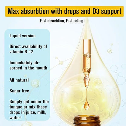 10,000mcg Vitamin B12 Sublingual Liquid Drops, D3, B9(Folic B9(Folic Acid),