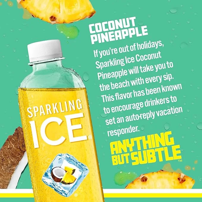 Sparkling Ice, Coconut Pineapple Sparkling Water, Zero Sugar Flavored Water, with Vitamins and Antioxidants, Low Calorie B...