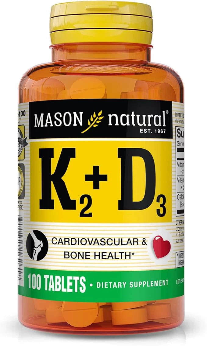 MASON NATURAL Vitamin K2 + D3, 100-Day Supply, with Calcium for Normal Bone and Muscle Support, Tablets - Product Image