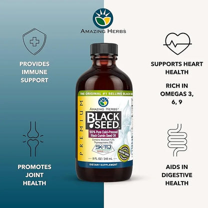 Amazing Herbs Premium Black Seed Oil - Gluten Free, Non GMO, Cold Pressed Nigella Sativa Aids in Digestive Health, Immune ...