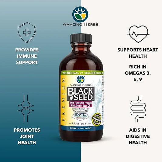 Amazing Herbs Premium Black Seed Oil - Gluten Free, Non GMO, Cold Pressed Nigella Sativa Aids in Digestive Health, Immune ...