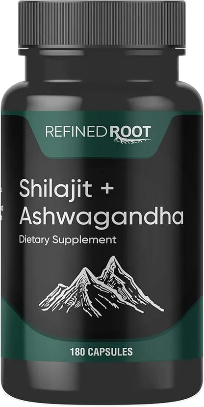 Shilajit Supplement 1000mg & Ashwagandha Supplements 500mg (180 (180 Capsules) (20% Fulvic